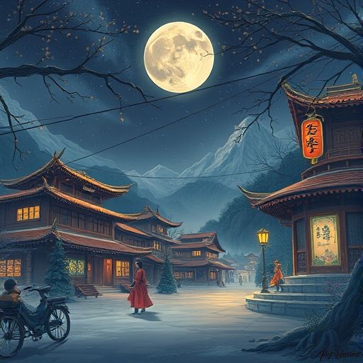 茶室夜晚灯光氛围插画