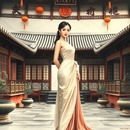 茶肆庭院优雅场景插画
