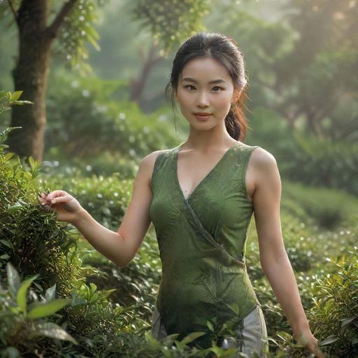 茶农在清晨采摘嫩茶