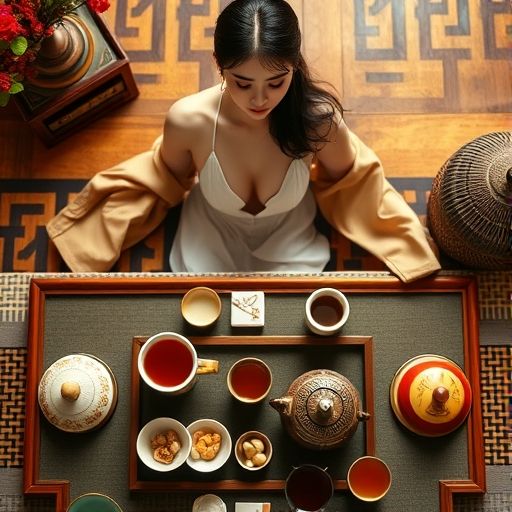 茶桌上摆放的精美茶点