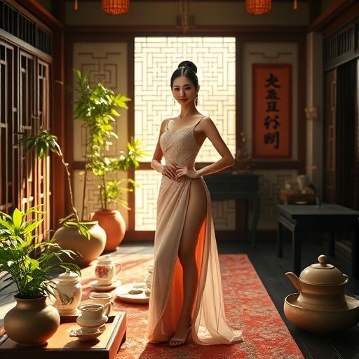 小张参加的茶会现场布置