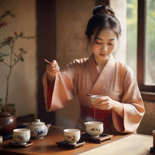茶艺师演示茶道流程插画