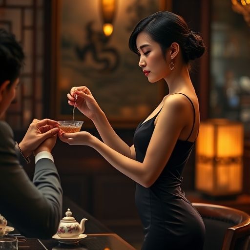 茶艺师热情服务的瞬间