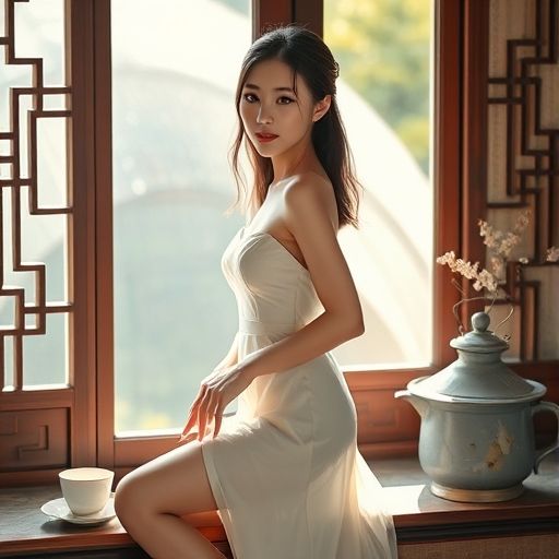 窗边悠闲的喝茶时光