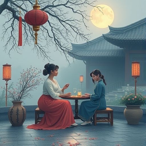 邻居们围坐一起品茶的画面