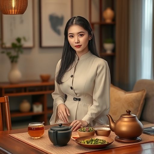 家中茶桌上摆放的嫩茶和点心