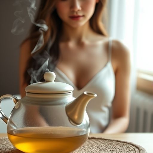 茶汤缓缓倒入杯中，蒸汽袅袅，画面唯美
