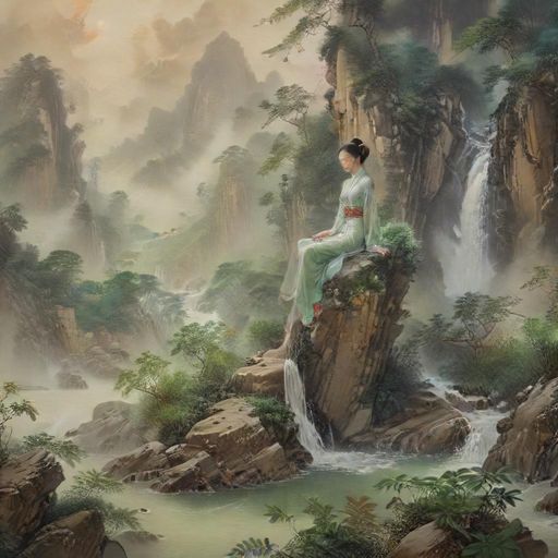 白云山茶肆自然风光插画