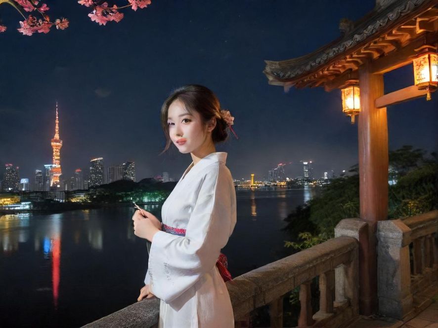 广州夜景，高楼林立，霓虹闪烁，充满赛博朋克气息的城市中心