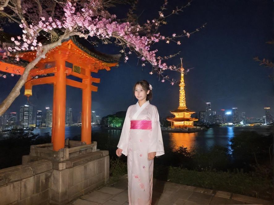 都市夜场霓虹灯光下的繁华景象