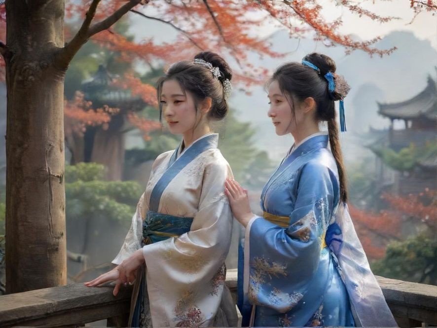 一间充满东方韵味的高端茶艺馆，窗外是雅致的庭院景观，整体氛围宁静而私密。