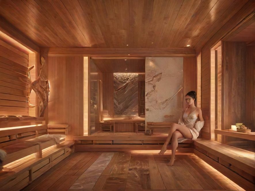 温州某豪华桑拿会所的内部全景，展现其现代奢华的装修风格。