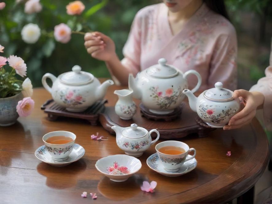 一品香52qm百花园茶具与花草的唯美搭配