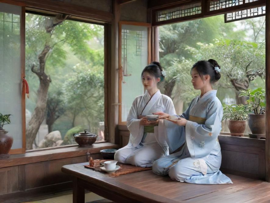 深圳私密茶社复古风格茶艺摆设特写