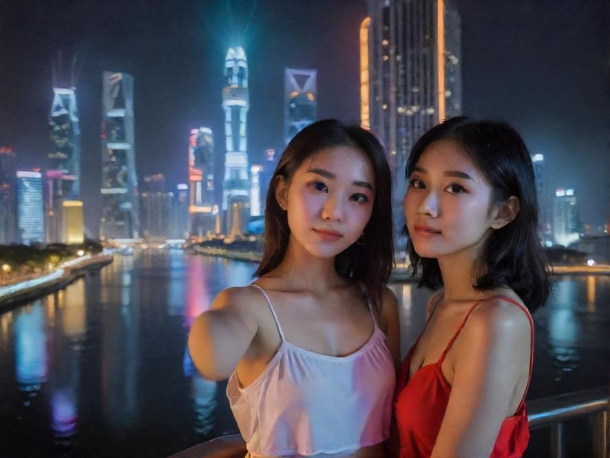 广州夜景与桑拿会所外景