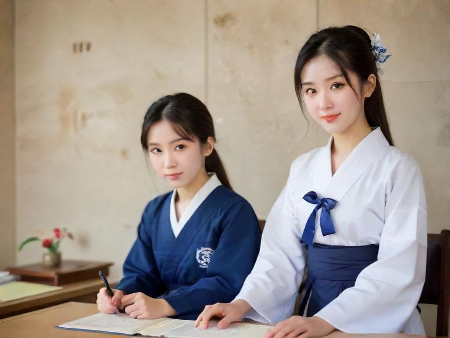 女大学生伴游温馨街头场景