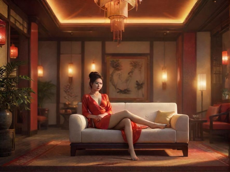 现代装修风格的休闲会所内部一角，沙发舒适，灯光柔和