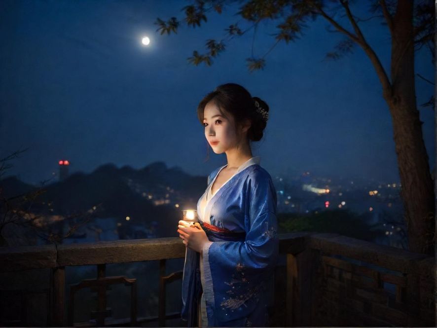 夜晚城市中寻找信息的人