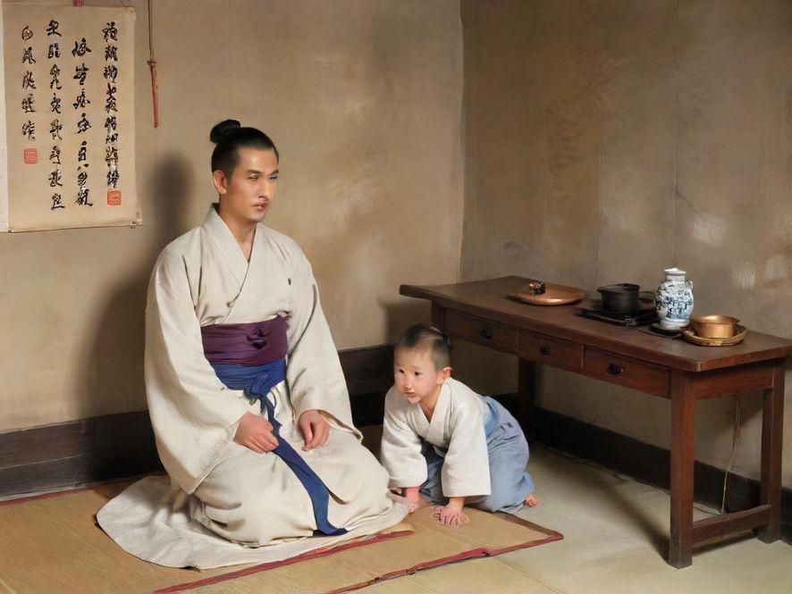 一位男士在现代中式风格的养生馆内，舒适地放松休息，整体构图从俯视角度呈现，充满艺术插画感。