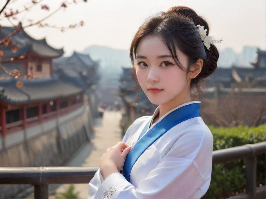 广州街头一位时尚女孩，充满活力地行走在繁华的都市街头，展现都市魅力。