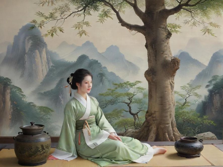 佛山古镇一间雅致茶馆内，两名年轻女性在柔和的光线中轻松交谈，享受传统与现代结合的休闲时光。