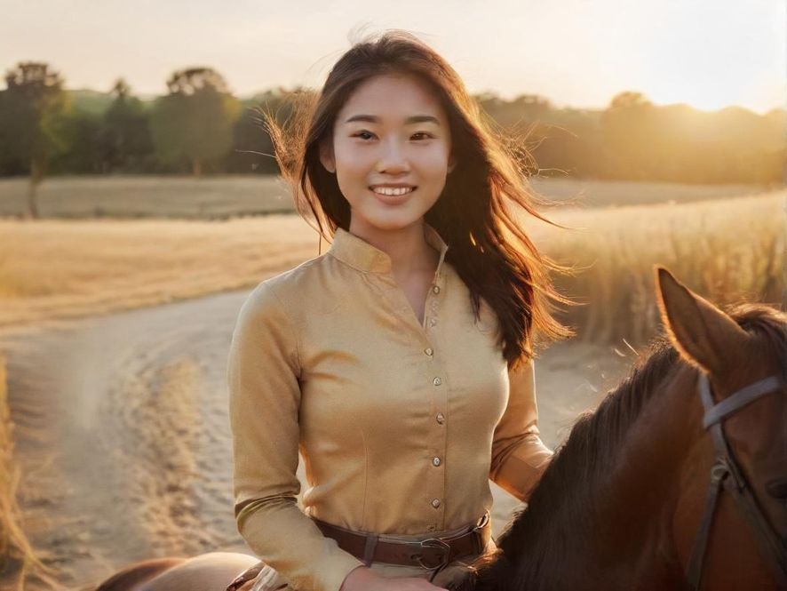 犬马之家马术体验区骑马漫游夕阳景象