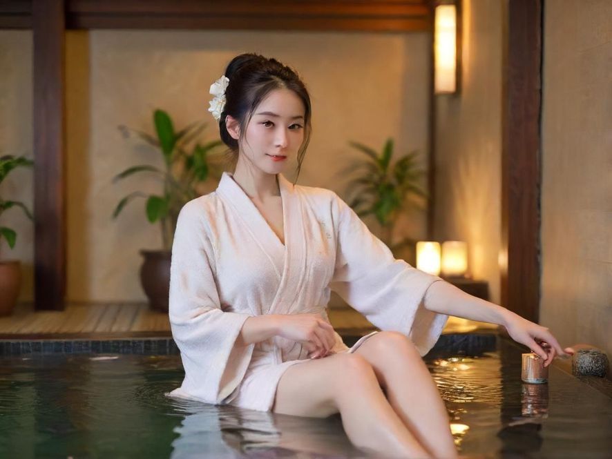一位女性在宁静的水疗室中享受专业的SPA服务,面部特写,唯美艺术风格