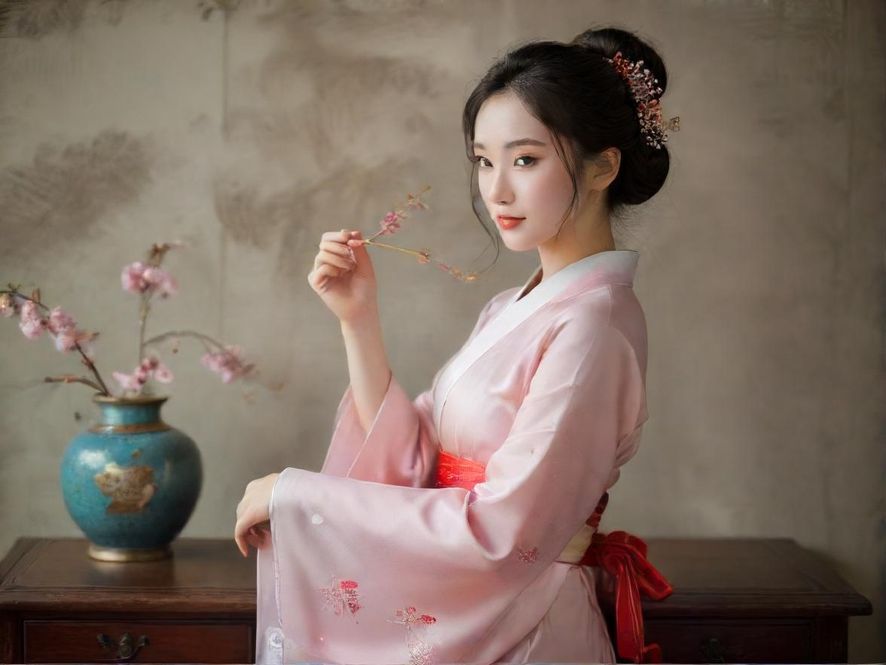 年轻女性在舒适咖啡馆享受休闲时光，笑容甜美，氛围温馨